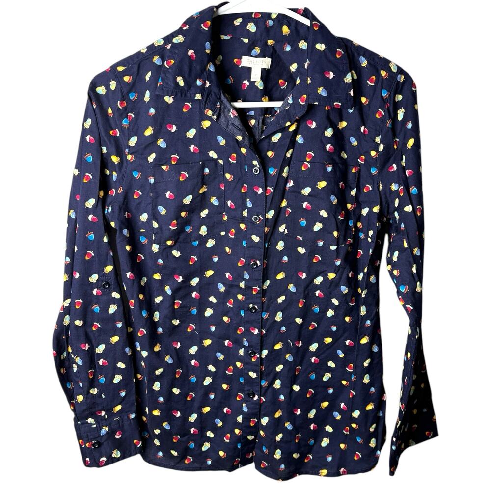 Talbots Button Up Navy All Over Acorn Print Shirt… - image 2
